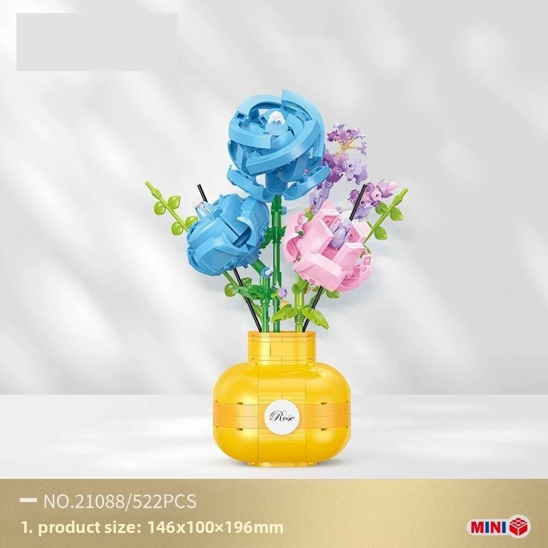 Rose Violet Vase Building Blocks Sunflower Flower Bouquet Diy Creative Toy For Kids And Adults