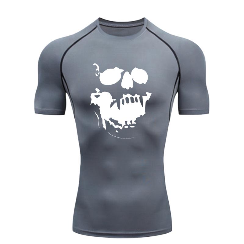 Skeleton Men's Sports T-Shirt Training Gym Jogging Running Workout Compression Rashgard Tops Tee Quick Dry Short Sleeve T Shirt