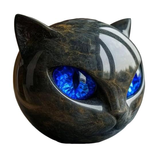 Black Cat Stone Cat Head Sculpture Marble Texture Healing Stones
