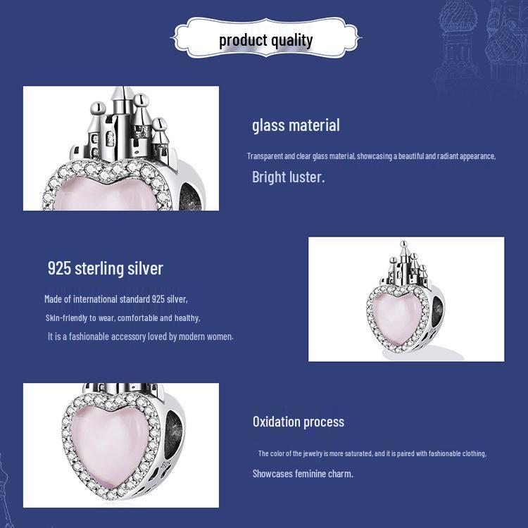 Rosa Kärleksslott DIY Retro 925 Silver Pärlbesatta Tillbehör SCC2207