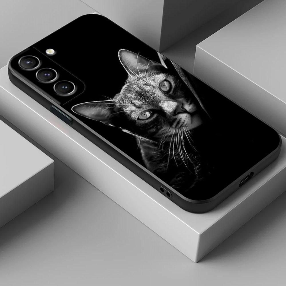 Cute Cat Phone Case For Samsung Galaxy S24 Ultra Cases S23 S21 S20 FE S22 9 S24 Plus Note 20 Ultra 10 Silicone Cover Black Cats