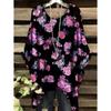 New Women's T-Shirt Vintage Floral Pattern Printed Asymmetrical Hem O-Neck Short Sleeve Top Casual Fashion Street Outdoor Tops