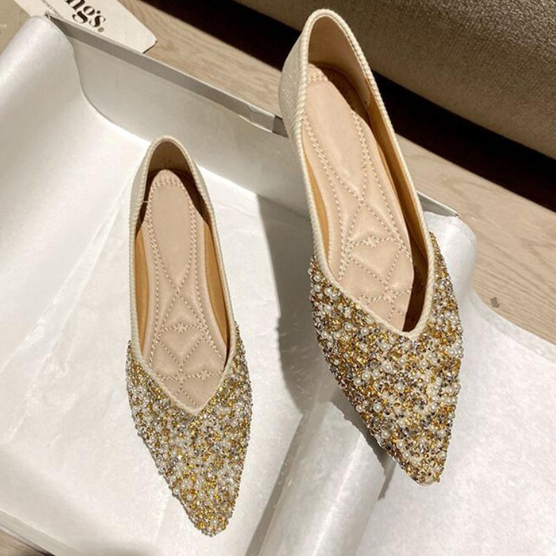 Comfortable and Elegant Pearl Pointed Toe Woman Flats Korean Style Offer Y2k Wholesale Spring Low Price Slip-on Shoes for Women