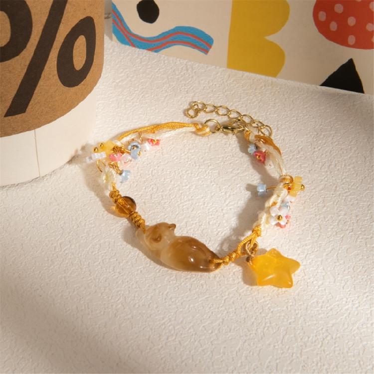 Handcraft Resin Star and Floral Bracelet Including Cats Charm Elegant Jewelry for Everyday Use
