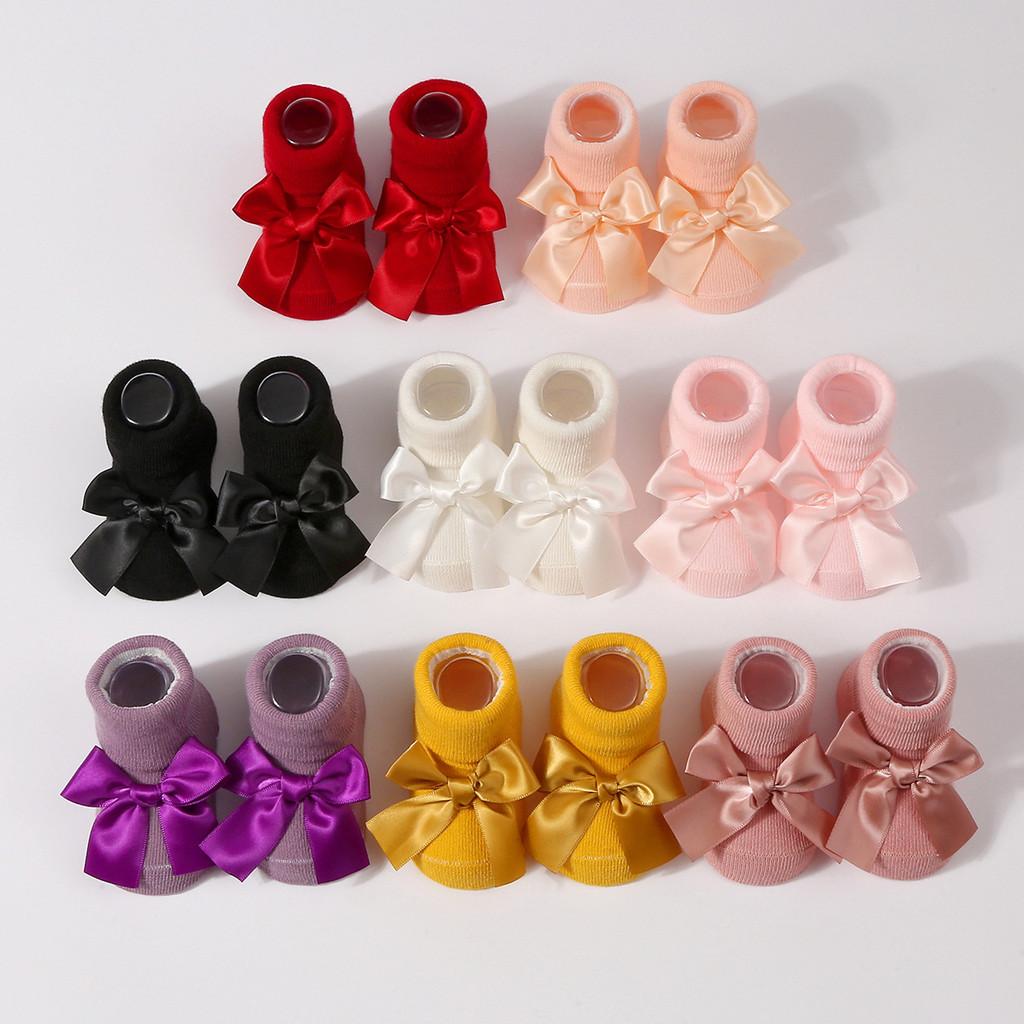 Handmade Baby Bow Tie Knit Booties Solid Color Non-Slip Sole Breathable First Walkers for Newborns & Infants