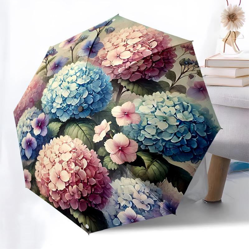 Hydrangea Automatic Folding Umbrella Compact 8 rib Design, Unique Style, Suitable for Everyday Outdoor Use, Perfect Gift for Friends and Fam