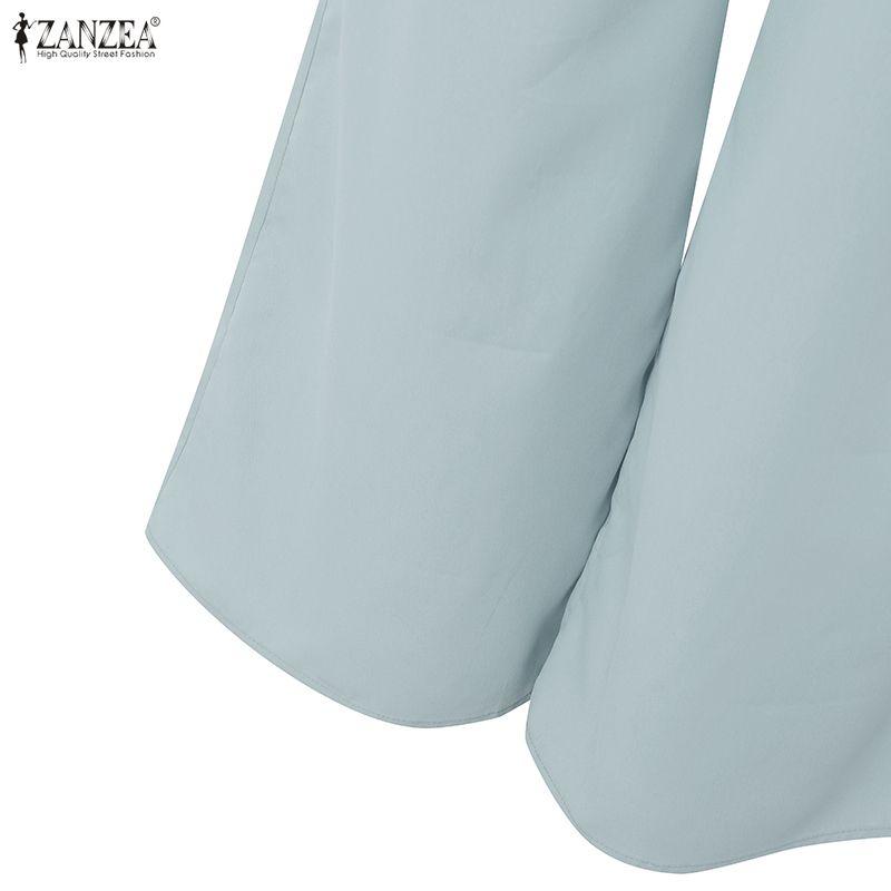 ZANZEA Damen Freizeit Rundhals Kurzarm Weitbein Jumpsuits
