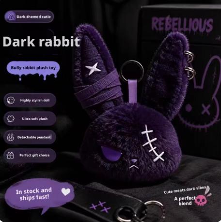 Gothic Bunny Plush Keychain RabbiBag Charm with Bandage Desian Kawaii Key Ring Pendant Car Bag Ornament Girl Child Gift