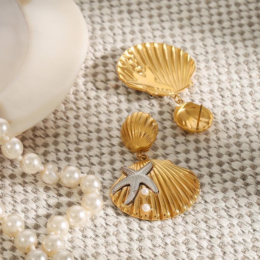  Ocean Starfish Shell Pendant Earrings for Women Stainless Steel Waterproof Summer Jewelry Gift Accessories