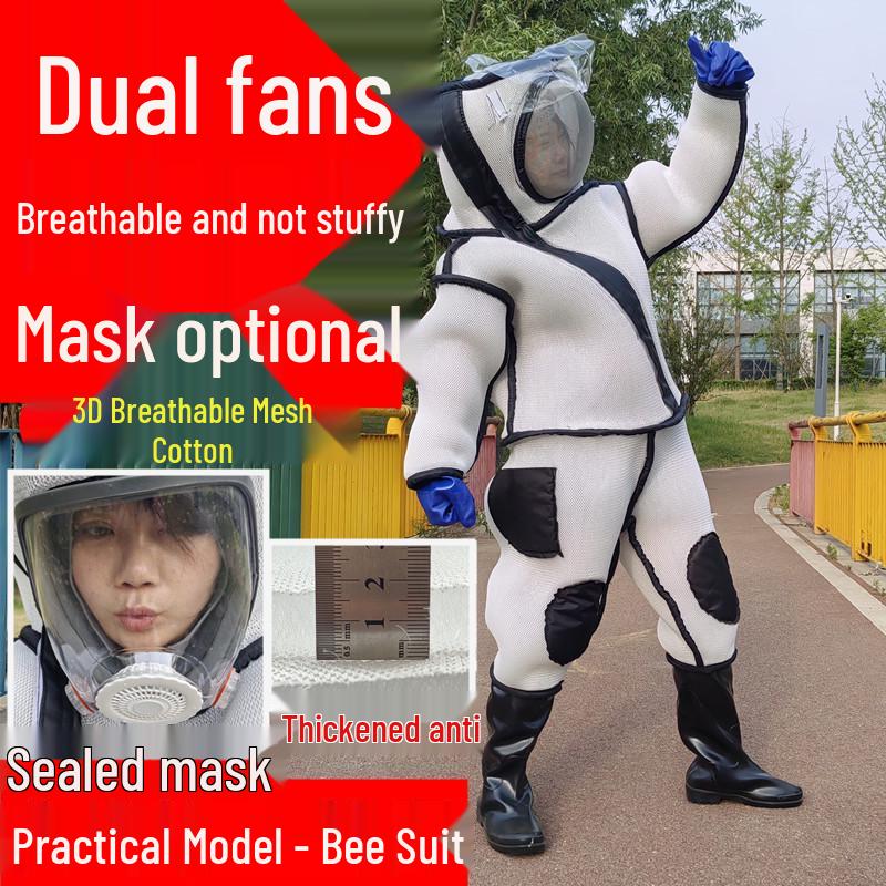 

3D Mesh Breathable Beekeeping Suit, Big White with Wasp, Ladybug, Tiger Head, Golden Ring Design E18. Large