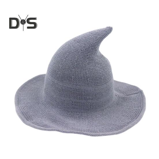 Witch Cosplay Hat Halloween Costume Knitted Foldable Pointed Solid Color Photo Prop Masquerade Festival Decoration Cap Headpiece