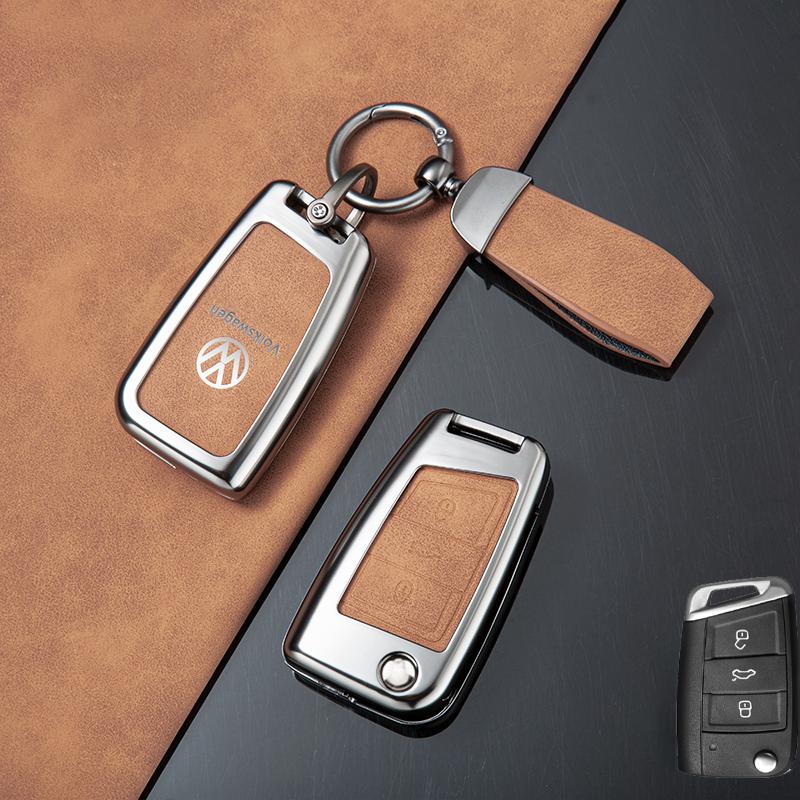 Für VOLKSWAGEN VW Zinklegierung Leder Auto Schlüsselhülle Schlüsselanhänger Hülle Tasche Für Volkswagen VW Polo Golf 7 MK7 Tiguan Touran Passat Lav