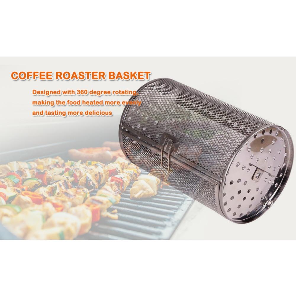 Rotating Oven Crisper Basket - Kitchen Rolling Grill Cage for Roasting, Baking, Barbecue - Outdoor Camping Rotisserie Drum