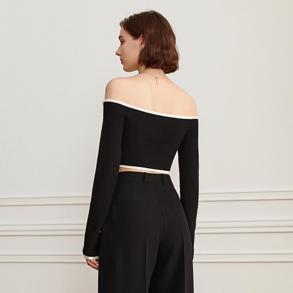Waiwaiaiem Yy_Lapel Off-Shoulder Wool Knit Top