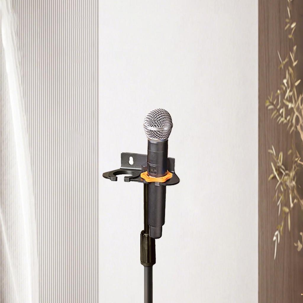 summina Microphone Holder, Wall Mount Dual Slot Height Adjustable Metal Microphone Stand with Anti-Slip Pad Telescopic Pole 24" 39cm and 13cm Base,