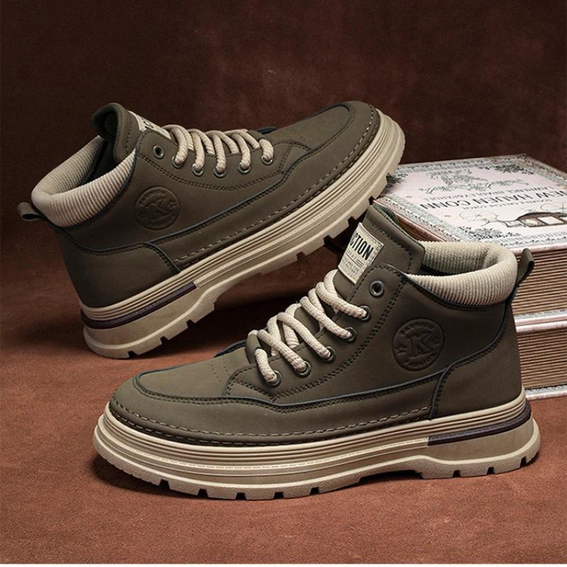 High-top Men's Casual Shoes Fashion Men's Casual Boots British Retro High-top Male Work Shoes Versatile Thick-soled Casual Shoes