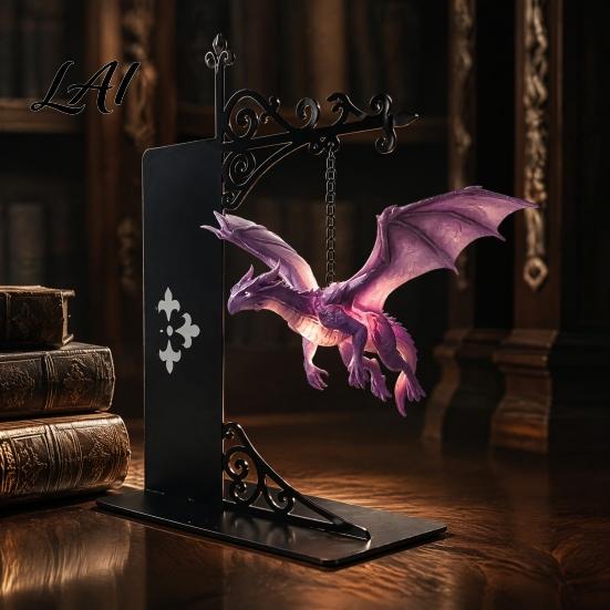 Fantasy-Literatur Fan Geschenk Drachen Bücherregal Lampe Retro Fliegendes Licht Mittelalterlicher Stil Tischdekoration Kreatives Buchstützenlicht für Bibliothek Lesen