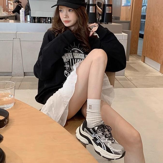 The Same Color Matching Lace-up Shoes Platform Height Increase Casual Running Sports Shoes Women