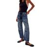 Jeans larghi da donna con coulisse, patchwork, gamba dritta larga, pantaloni in denim, pantaloni casual