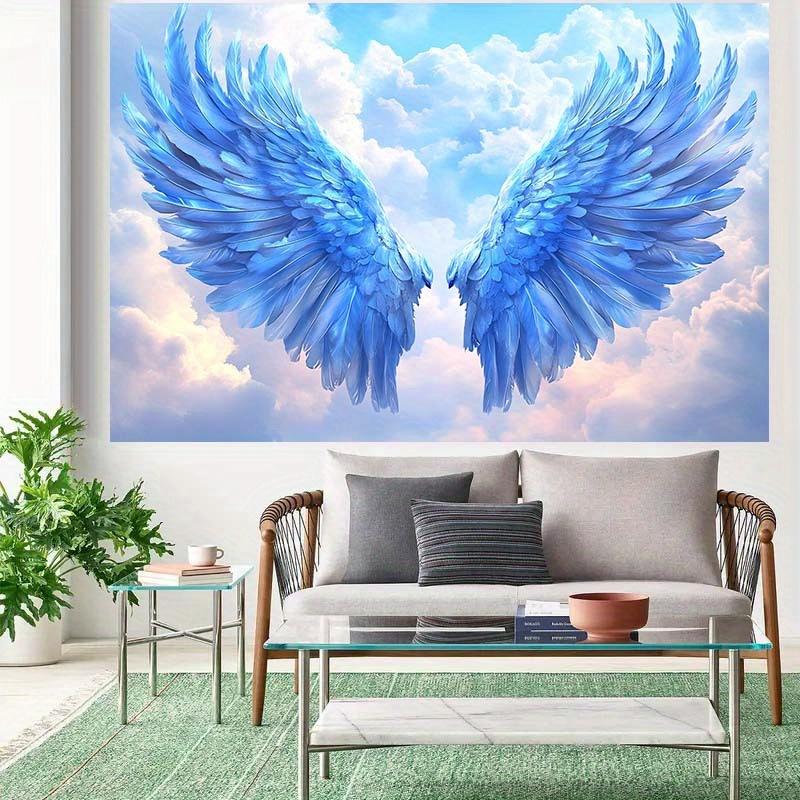 2D Graphic Design, 1 Large Blue Angel Wings and Cloud Background Fabric, Suitable for Birthdays and Weddings