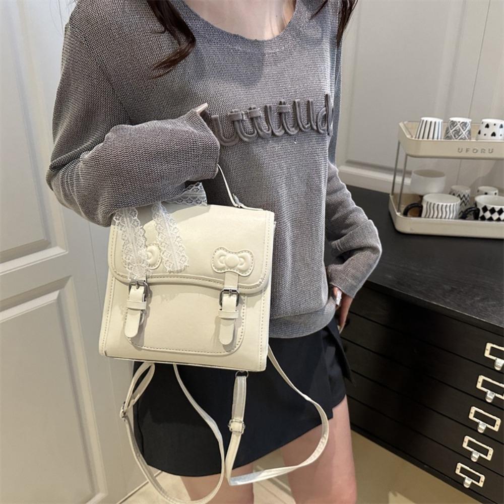 

Small Pack Bow Backpack Solid Color Student School Bag Cute PU Backpack Gift