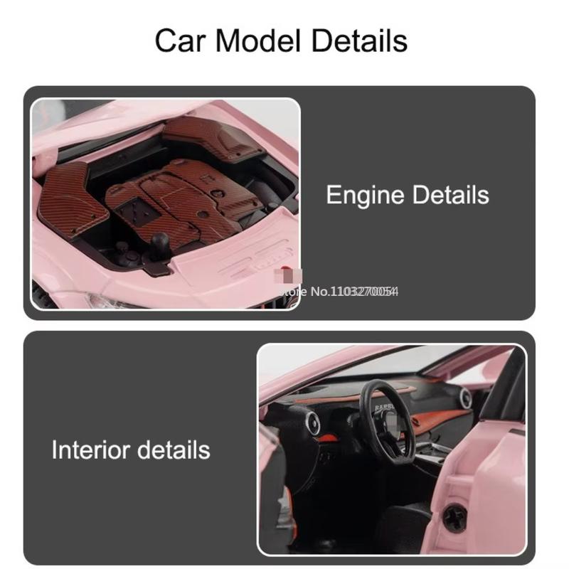 1/24 ROCKET 900 Coche de Juguete Modelo de Aleación Fundida a Presión Neumático de Goma Interior de Simulación 6 Puertas Abribles Adornos Coleccionables Coche Juguete para Niños Regalo para Niño