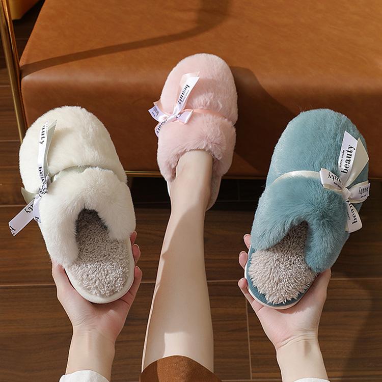 Autumn Winter Large Size Thick Bottom Indoor Cotton Slippers Casual Velvet Fur Cotton Shoes Women Warm Anti Slip Slippers 36-41