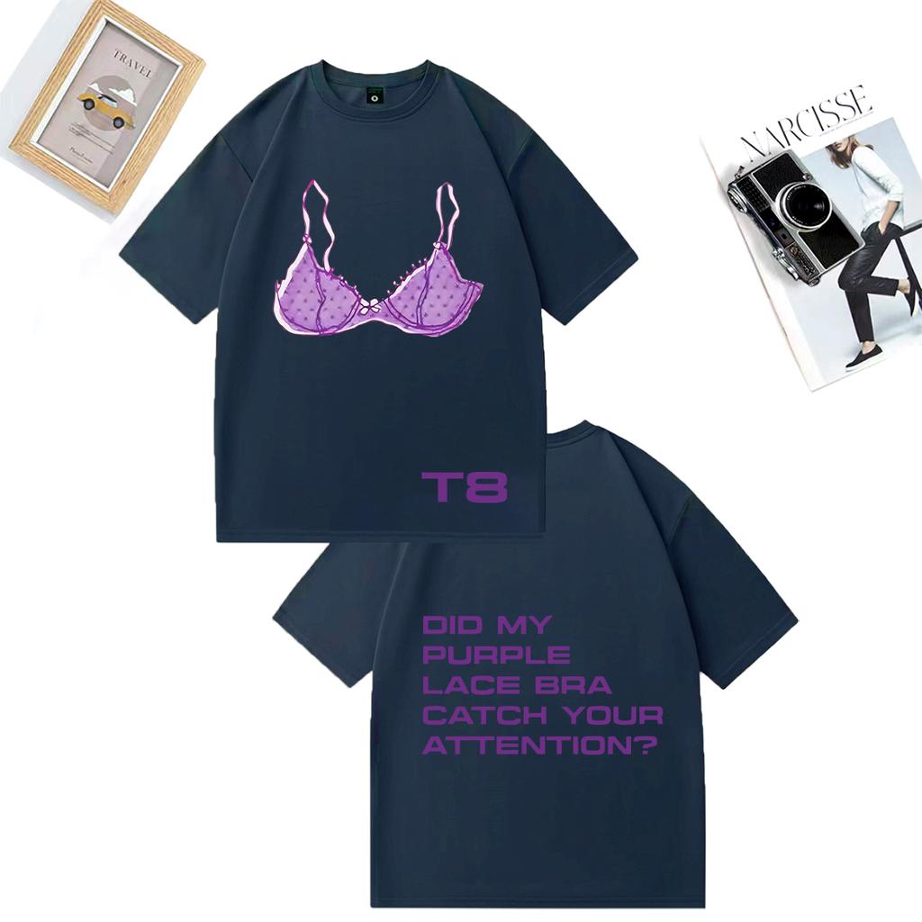 Tate McRae Purple Lace Bra So Close To What print T Shirt Men Woman's vintage Oversized 100% Cotton Summer Unisex plus size Tops