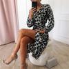 Women's Summer Leopard Print V-Neck Tie Waist Dress