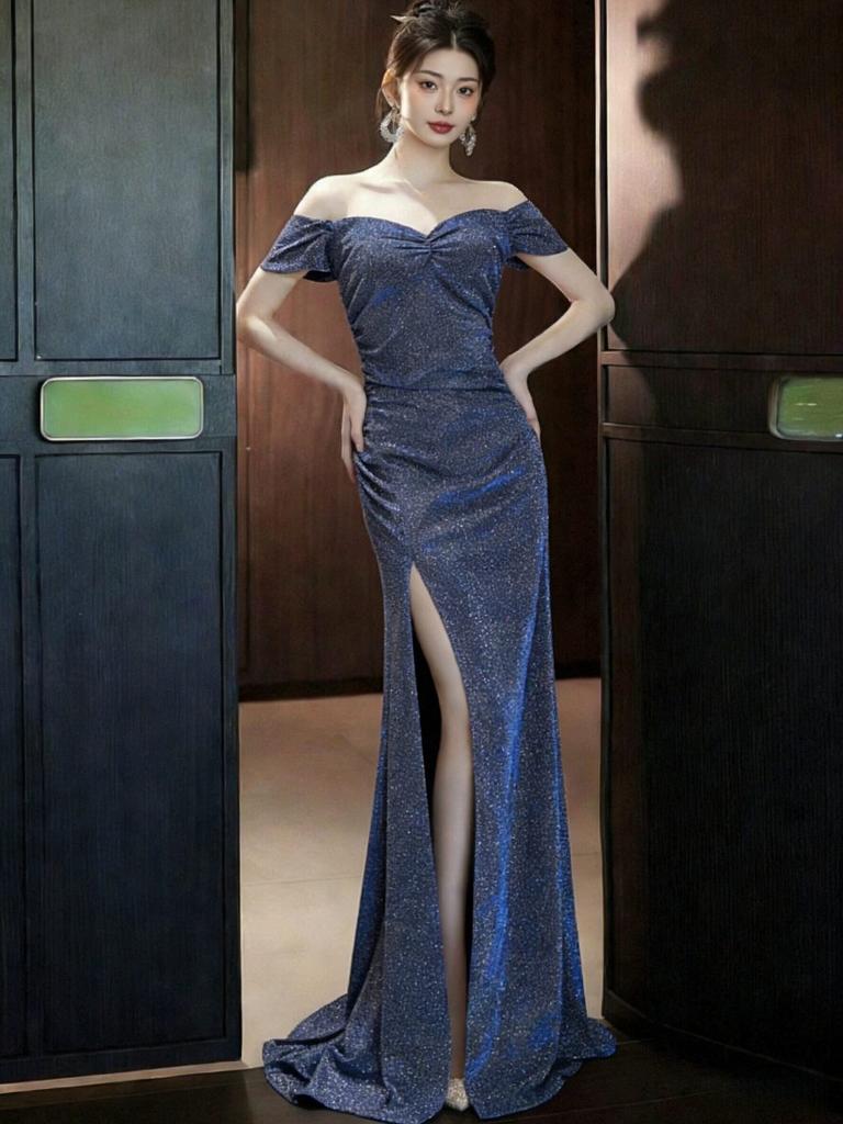Black Elegant Long Dress Shoulder Women's New Banquet Temperament Art Test Atmosphere Performance Annual Meeting Host Dress