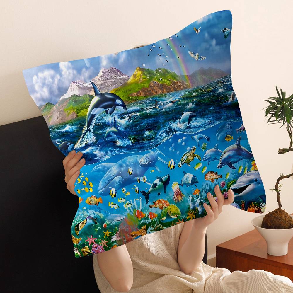 Ocean World Shark Area Pillow Covers Cartoon Sofa Decorative Home Double-Sided Printing Short Plush Cute Cushion Cover