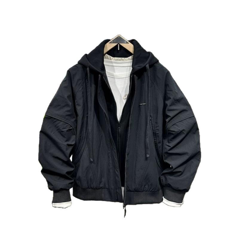 Autumn/Winter Hooded Cotton-Padded Faux Two-Piece Jacket - 2025 Trendy Loose Casual Windbreaker Coat