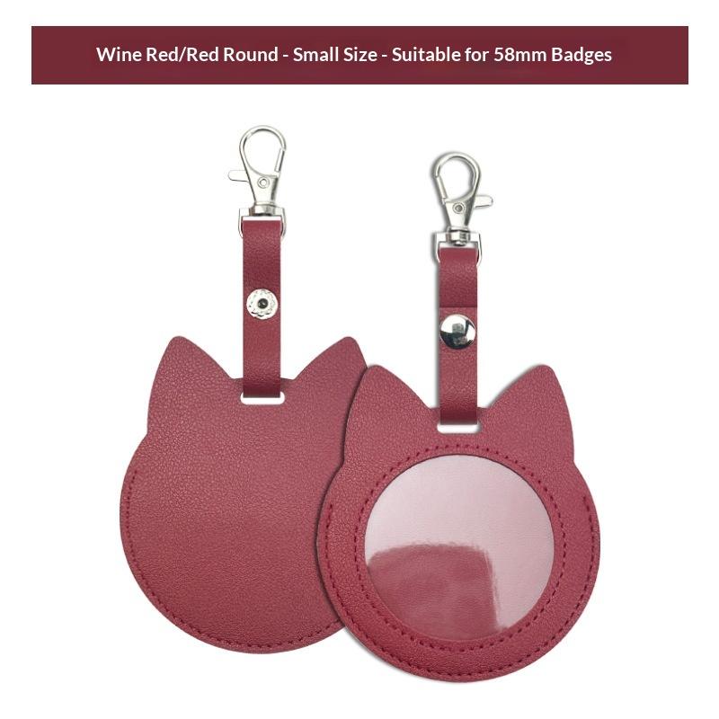 PU Leather Card Holder Cat Ear Design Cute Round Badge Reel For Work Office Travel Luggage Keychain Pendant