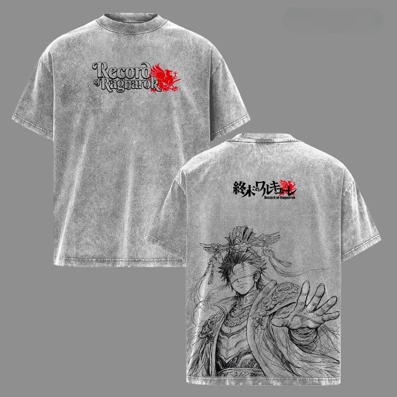 Record Of Ragnarok Qin Shi Huang Printed Tee Men Women Washed Cotton T-shirts Manga Vintage T Shirt Harajuku Short Sleeve Tshirt