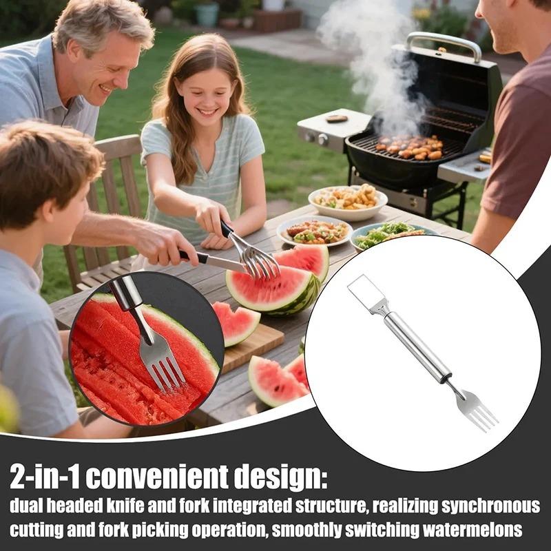 1-5PCS 2-in-1 Stainless Steel Fruit Cutter Watermelon Fork Slicer Portable Kitchen Tool for Home Party Camping