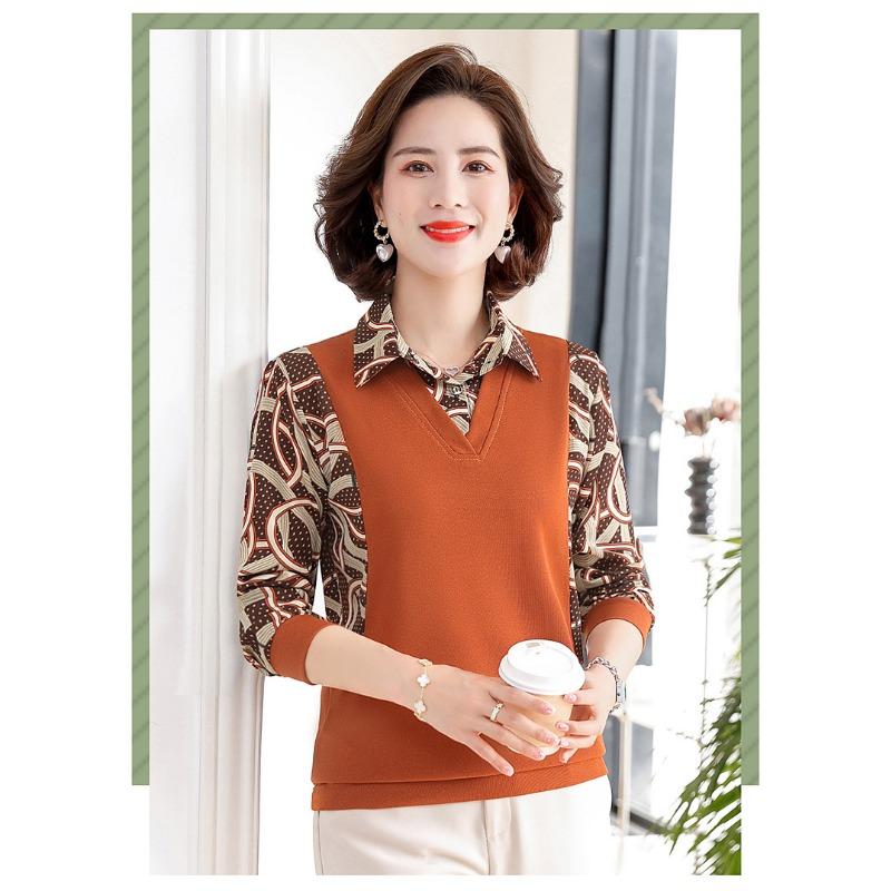 Middle-aged and Elderly Women's Style Tops Bottoming Shirts Women's Long-sleeved Shirts Spring and Autumn New Pullovers