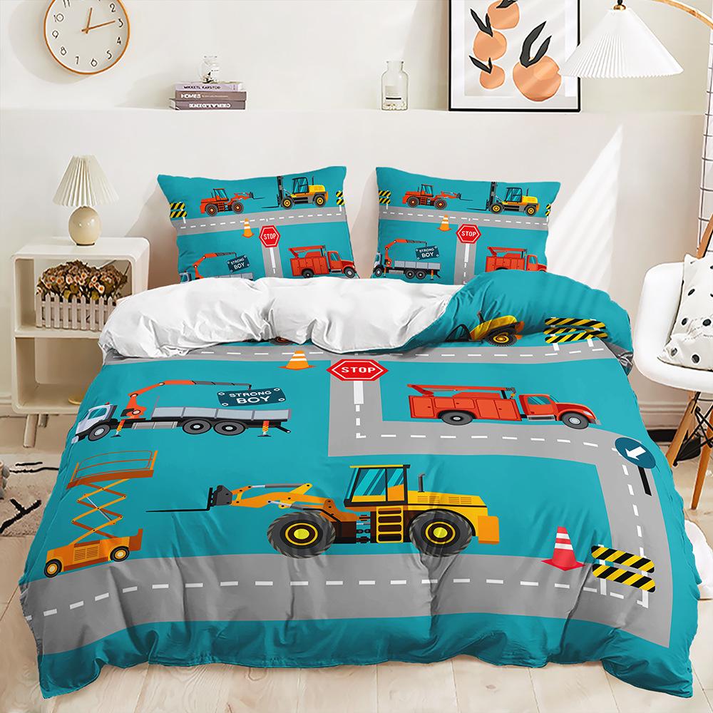 Three-Piece Set 3D Quilt Cover Cartoon Transporter Kit Double Bedding
