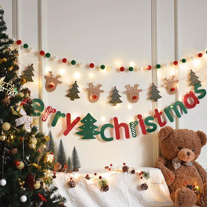 Christmas Decorations Christmas Hanging Flag Xmas New Year Party Decoration Supplies Kawaii Felt Xmas Banner Hanging Navidad