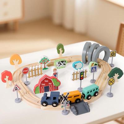 Children's 42-Piece Wooden Farm Train Track Educational Toy Set
