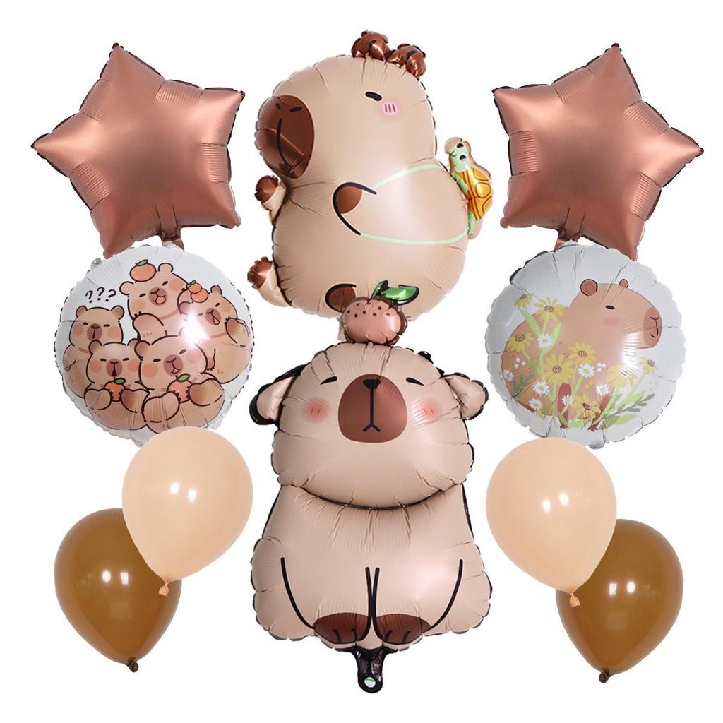 10-piece Capibara-themed Aluminum Film Balloon Set for Children's Birthday Party Decoration Supplies
