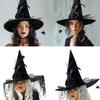 Black Spider Halloween Witch Hat With Black Veil Flower Feather Comfort Witch Costume Accessories Knit Pleated Wizard Hat