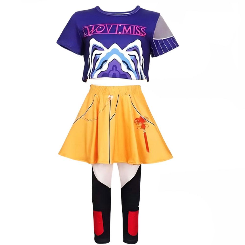 Prachtig Kinder Zanger Rolspel Kostuum Korte Mouw Bedrukt Top Gele Rok Leggings Halloween Iconisch Koreaans Optreden Kleding 9-10T(150) yellow
