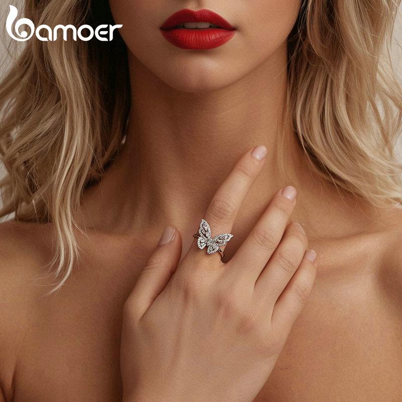 WOSTU 925 Sterling Silver Butterfly Ring Shining Ring Cubic ZirconiaAnniversary Gifts for Women Girl Fine Jewelry