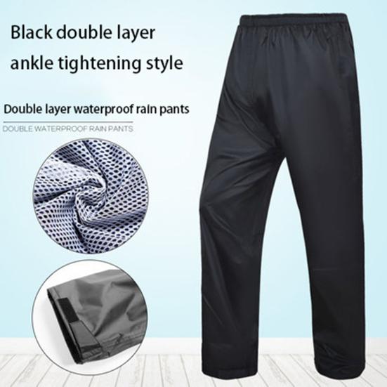 Double Layer Waterproof Rain Pants Ankle-banded Elastic Waistband Flap Pockets Unisex Camping Trekking Climbing Rain Trousers Outdoors Clothing