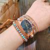 Bohemian Style Adjustable Natural Labradorite & Creative Hand-Woven Bracelet - Vintage 5-layer Wrap Stunning Design for Everyday and Holiday Wear,