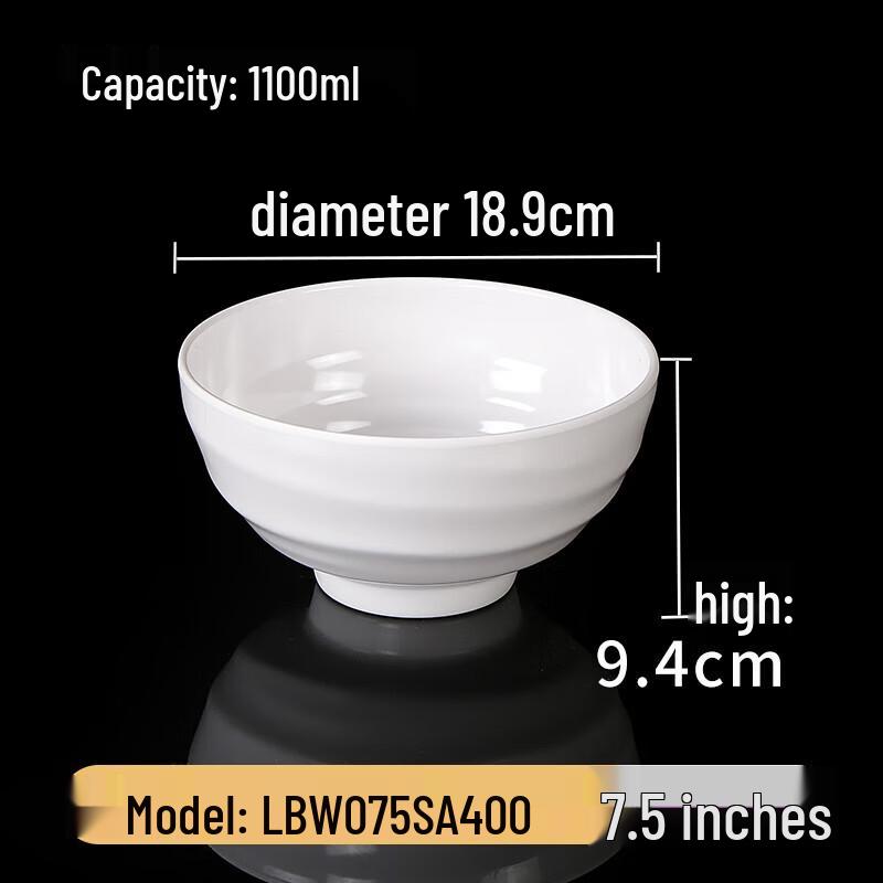 White Melamine Noodle Bowl - Pack of 10 Large