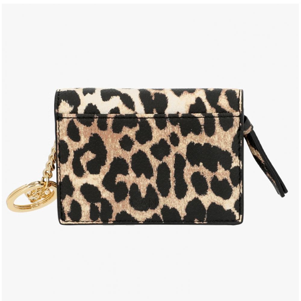 Ganni Leopard Print Logo Bow Flap Card Wallet B3010075