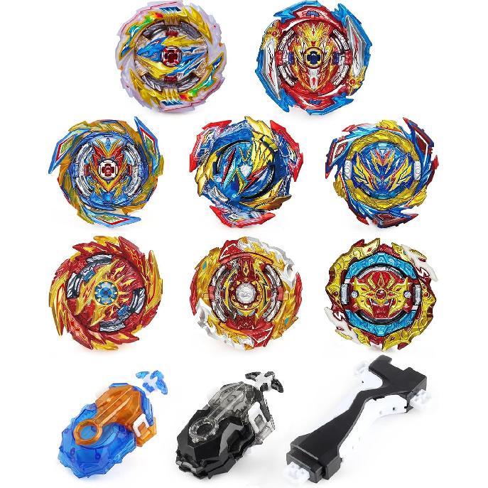 Bey Battling Bay Blades and Launcher Toy Set 8 Metal Fusion Spinning Tops 2 Launchers 1 Grip Burst Tops Burst Tops Gyro Combat Game for 8-12 Toy Gift