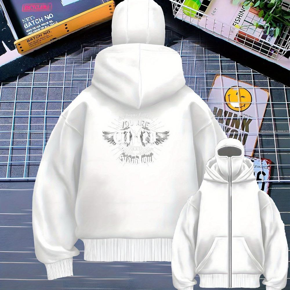 

Мужская толстовка с капюшоном с двойным капюшоном и молнией, вдохновленная удобным пуловером с длинным рукавом, подходит для занятий спортом на открытом воздухе XXXL белый