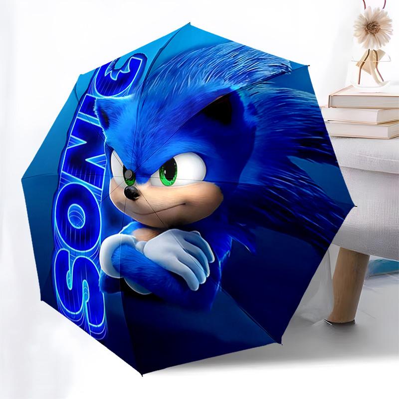 

1pc Sonic the Hedgehog Automatic Folding Umbrella - Portable 3-Fold Design, 8-Rib Iron Frame Outdoor Umbrella, Ideal Gift for Fans, Travelers, Daily U